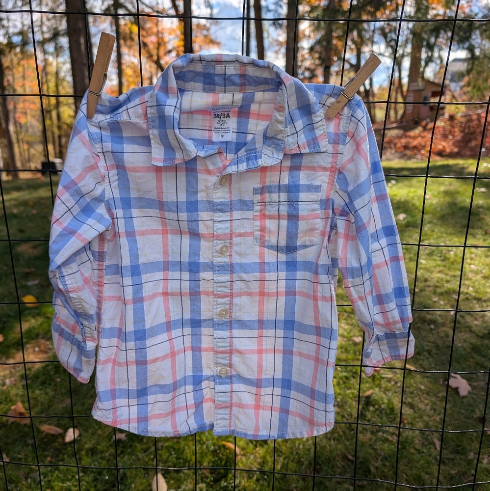 Blue And Pink Plaid Button Up Dress Shirt